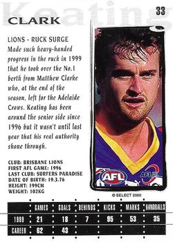 2000 Select AFL Millennium #33 Clark Keating Back